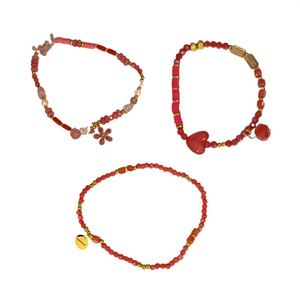 Fashion Beaded <b>Bracelets</b> Set <b>Red</b> Coral Stone PVD Gold Plated 316L Stainless Steel Sustainable Resistant Jewelry for Women - Product Image 2