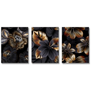 Nouvelle peinture décorative triple feuille d'or noire noyau salon peinture sans cadre - Product Image 3