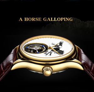 Custom Logo Tourbillon Mechanical Watch Men's Ink Wash Horse Art Skeleton Sapphire Crystal Wristwatch - Product Image 6