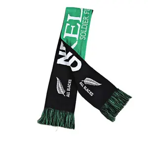 OEM promotional custom jacquard sports scarf football team wholesale knitted football scarf with logo