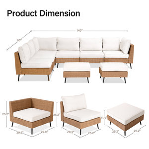 خوص خارجي حديث مقاوم للماء من الخيزران الهندي على شكل U إطار من الألومنيوم مقطعي مع وسائد لفناء الحديقة - Product Image 6