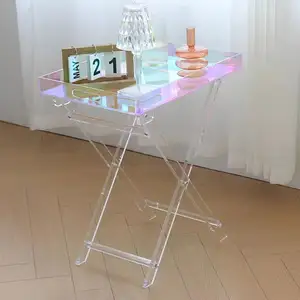 New Design High Quality Iridescent Acrylic Folding Tray Table Custom Rainbow Acrylic Folding Table