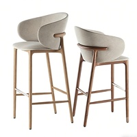 Tabouret de bar surélevé minimaliste moderne en bois de frêne blanc massif avec accoudoirs pour usage commercial et domestique Modèle BY61