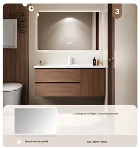 Wall-Mounted Double Sink <b>Vanity</b> Set - Custom Artificial Stone Bathroom Cabinet <b>with</b> LED <b>Mirror</b> - Product Image 4