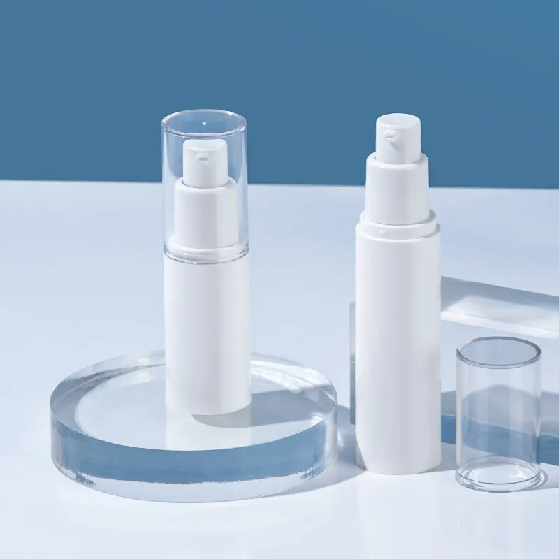 Botella de PP de esencia al vacío, aceite esencial para el cuidado de la piel, loción cosmética con tapa transparente, 15ml, 80ml, 50ml, 1 onza