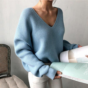 Maglione invernale a manica lunga caldo bianco da donna <span class=keywords><strong>Oversize</strong></span> scollo a V lavorato a <span class=keywords><strong>maglia</strong></span> - Product Image 3