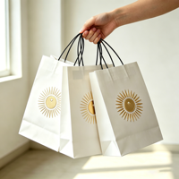 Sacs shopping en papier kraft personnalisés avec logo pour restaurants, vente en gros, poignées imprimées acceptées pour l'emballage alimentaire et la promotion