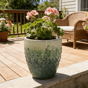 Pot de fleurs en céramique vert dégradé de style américain, finition émaillée, trou de drainage, écologique, durable, pour la maison et le jardin - Product Image 3