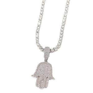 Joyería turca de alta calidad para mujer, colgante de mano de Hamsa, amuleto de la suerte, Micro pavé CZ, Collar chapado en plata, cadena de eslabones cubanos - Product Image 4