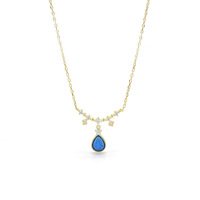 Collier Pendentif Goutte d'Eau Opale Style Forêt des Larmes Plaqué Or Argent 925 Vintage Chaîne Ronde Croix Cadeau Mariage Fiançailles