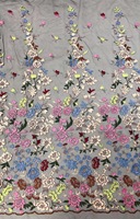 Tissu en tulle brodé de fleurs fantaisie en dentelle haute couture avec applique florale 3D