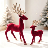 Ornement de Noël en forme de renne, en velours rouge bordeaux floqué et sequins, décoration festive pour centre de table, en plastique, fabriqué en Chine