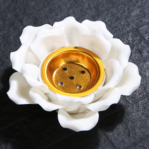 Brûleur d'encens créatif en céramique, forme de fleur de lotus islamique arabe, brûleur d'encens en métal, porte-bougie en céramique pour bougie chauffe-plat, pour intérieur - Product Image 5