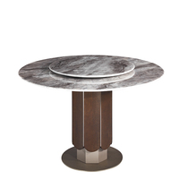 Table à manger ronde de luxe de haute qualité pour salon, design moderne et unique, plateau en pierre et pieds en bois