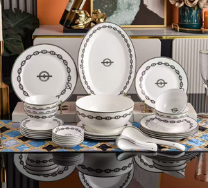 Service de table en porcelaine fine haut de gamme de 36 pièces - Motif chaîne bleue, style européen, idéal pour un déménagement ou un cadeau - Product Image 2