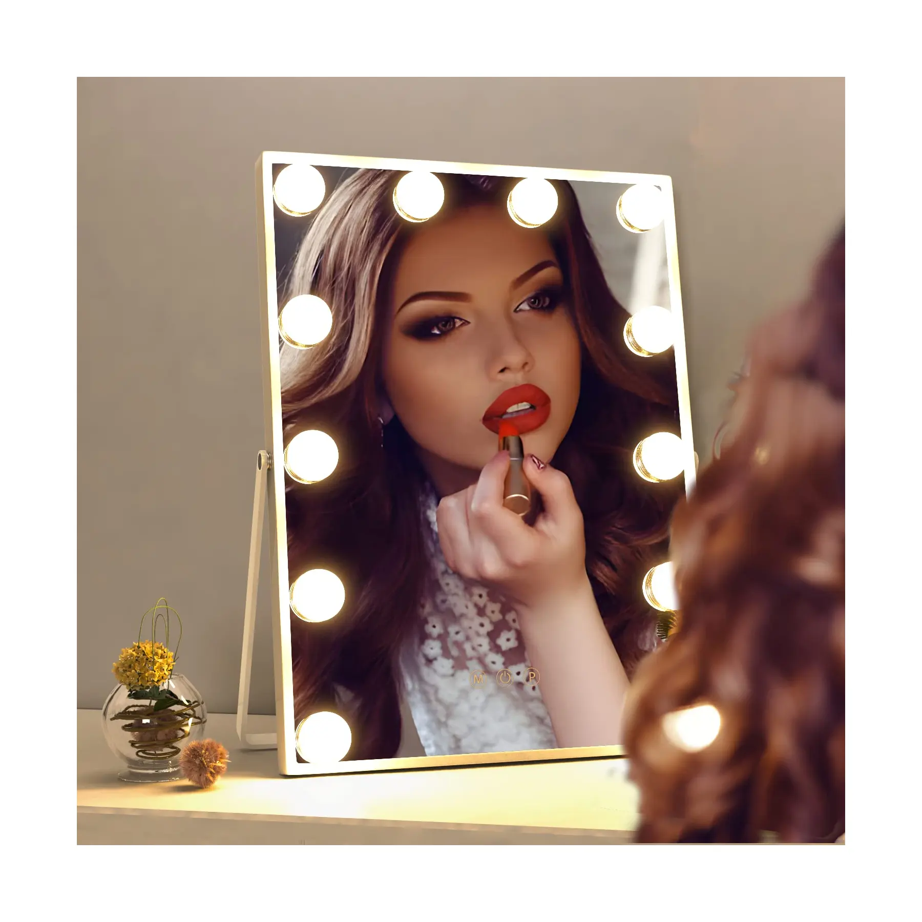 Customized Logo Acceptable MakeUp 12 Bulbs Led Vanity Makeup Hollywood Mirror With light