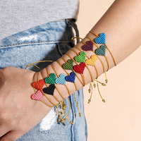 Pulseras de Cuerda Trenzada Minimalistas con Corazón de Macramé, Hechas a Mano con Hilo Encerado, Regalo de Joyería para Parejas, Color Sólido, Estilo Original y Moderno
