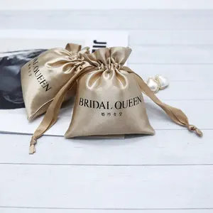Thick Satin Gift Pouch Bag Drawstring Satin Wedding Gift Pouch With Logo Custom