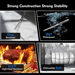 Aurasky Wireless <strong>Meat</strong> Thermometer for Ceramic <strong>Probe</strong> 500FT Range Dual Alarm High Accuracy App Companion Waterproof Grilling - Product Image 3