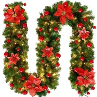 Guirlande de Noël classique avec lumières, fleurs et boules - Fournitures de décoration DIY (Polyester)