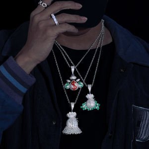 Collar de Plata de Ley 925 con Colgante de Dólar Estadounidense con Incrustaciones de Diamantes Simulados, Estilo Hip Hop, para Hombre - Product Image 5