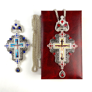 ZD046 Collar con Cruz Pectoral de Obispo Ortodoxo Europeo, Chapado en Plata de Aleación, para Ordinación de Sacerdotes Nuevos, con Piedras de Colores - Product Image 4
