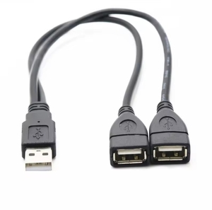 Kabel Data Hitam Dual <span class=keywords><strong>USB</strong></span> 2.0 A Male to Dual Female, kabel Data pemisah daya pengisian daya <span class=keywords><strong>USB</strong></span> 2 in 1, kabel ekstensi <span class=keywords><strong>USB</strong></span> - Product Image 3