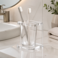 Support de rangement personnalisé en acrylique pour brosses à dents, porte-gobelets transparent pour salle de bain avec fentes pour brosses à dents, panneau avec logo en forme d'anneau