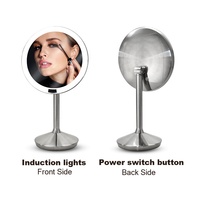 Miroir de maquillage de bureau à une face, pliable, avec éclairage LED, finition chromée personnalisée, grossissement 1X, alimenté par piles