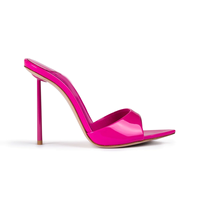 Mules 2026 en cuir verni vert laminé à bout pointu et talon aiguille métallique pour femme – Chaussures d'été