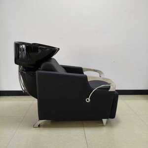 DM Black PU Leather Shampoo Chair Ceramic Basin Contemporary Salon Furniture Stationary <b>Footrest</b> Metal Frame Medium-Density - Product Image 4