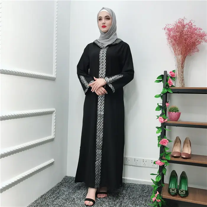 Baju Panjang Hitam Berhijab, Baju Muslim Wanita Depan Terbuka Abaya