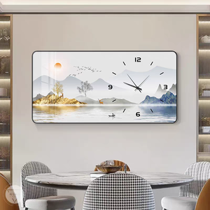 Orologio da Parete Moderno di Lusso Silenzioso, Decorazione per Ristoranti, <span class=keywords><strong>Poster</strong></span> <span class=keywords><strong>con</strong></span> <span class=keywords><strong>Cornice</strong></span> Paesaggistica e Cervi, Dipinto su Porcellana Cristallina - Product Image 6