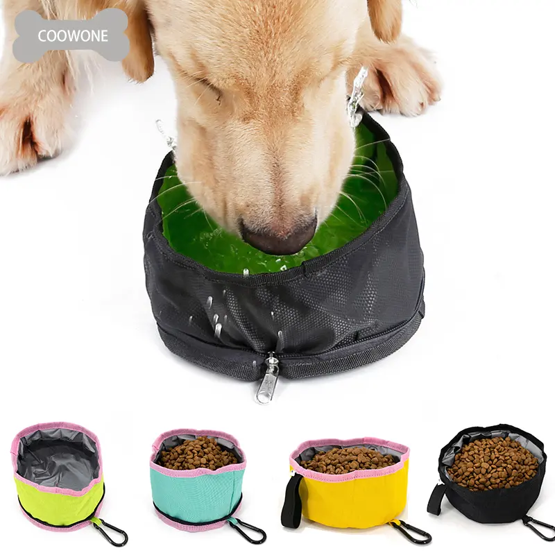 Katlanabilir köpek kasesi katlanabilir köpek seyahat çanaklar taşınabilir köpek su yiyecek kasesi seyahat için toka ile Pet kedi besleme