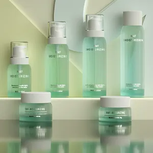 Produk baru set kaca kosmetik seri angsa putih desain transparan hijau pompa angsa putih