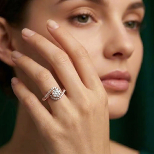 Anillo solitario de lujo con corte redondo, banda trenzada con diamantes pavé, engaste clásico de seis puntas, anillo personalizado para dama de honor - Product Image 1