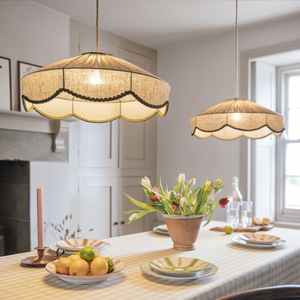 Lampe suspendue vintage française en forme de crème, ampoule LED ronde E27 pour salon, salle à manger, chambre à coucher, design nordique en lin - Product Image 2