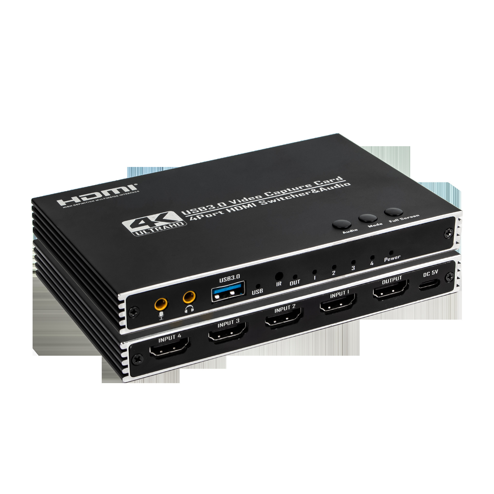 Hardrock <strong>4</strong>-<strong>Channel</strong> <strong>Quad</strong> Screen for Splitter with USB & for Connectors for Capture Cards (Metal)