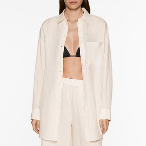 Camisa de Lino 100% de Manga Larga, Estilo Casual de Playa, Color Sólido, Personalizable, Talla Grande, Fabricante OEM - Product Image 1