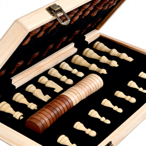 Maßgefertigtes 2-in-1 Klappbares Magnetisches Holz-Schach- & Damespiel Lehrreiches Wettbewerbsspiel für Kinder Umweltfreundlich - Product Image 2