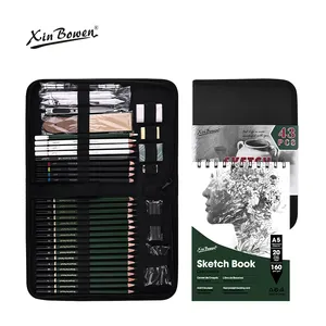 Xinbowen professionale 43 pezzi Set di matite da disegno Kit di disegno a carboncino temperamatite blocco per abbozzo con borsa nera