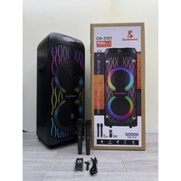 AVCROWNS Speaker Portabel Dual 10 inci Bertenaga dengan Pertunjukan Cahaya RGB, Kotak Speaker Plastik untuk DJ Luar Ruangan