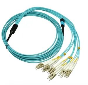 12 serat OM3 OM4 multimode 3.0mm LSZH kabel serat MPO ke LC konektor Multimode MPO ke LC kabel patch serat optik