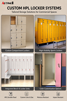 Panneaux de casier HPL compacts de couleur personnalisée, résistants à l'eau, à la chaleur et au feu, stockage modulaire pour hôtel, école, gymnase