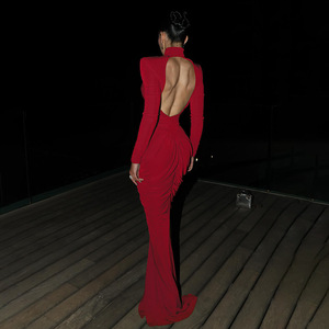 Vestido Ceñido al Cuerpo Color Verde Menta, Manga Larga, Cuello Alto, Cola <span class=keywords><strong>de</strong></span> Pez, Elegante, para <span class=keywords><strong>Fiesta</strong></span> <span class=keywords><strong>de</strong></span> Noche, Diseño Personalizado OEM ODM - Product Image 3