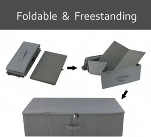 Cajas de Almacenamiento Plegables de Plástico Rectangulares para Debajo de la Cama, con Asas Reforzadas para Edredones, Ropa, Zapatos, Juguetes - Gris Oscuro - Product Image 3