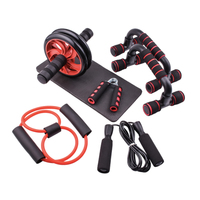 Équipement d'exercice à domicile, Kit de rouleau de roue AB avec barre de poussée, pince à main, corde à sauter et genouillère