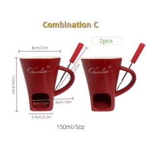 Lot de 2 tasses à <span class=keywords><strong>fondue</strong></span> au chocolat en céramique, mugs à <span class=keywords><strong>fondue</strong></span>, fourchettes à <span class=keywords><strong>fondue</strong></span>, tasses à <span class=keywords><strong>fondue</strong></span> au beurre et au fromage, chauffe-<span class=keywords><strong>fondue</strong></span>, portabilité facile, pour table et cuisine - Product Image 3
