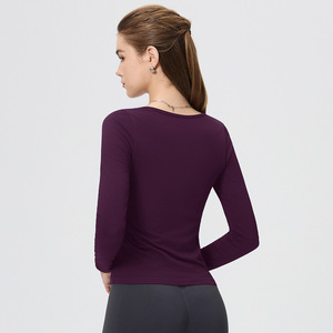 Women's Long Sleeve Henley T-Shirt Black Solid Color Slim Fit Yoga Fitness Top <b>Base</b> <b>Layer</b> - Product Image 2