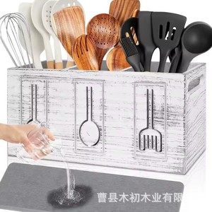 Estante grande de madera para cubiertos, organizador de utensilios de cocina, apto para encimeras, precio mayorista - Product Image 1